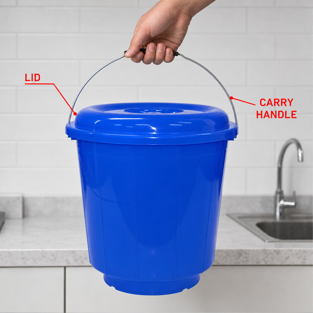 96 Pieces Plastic Bucket with Lid and Carry Handle, 25 Litre, Blue