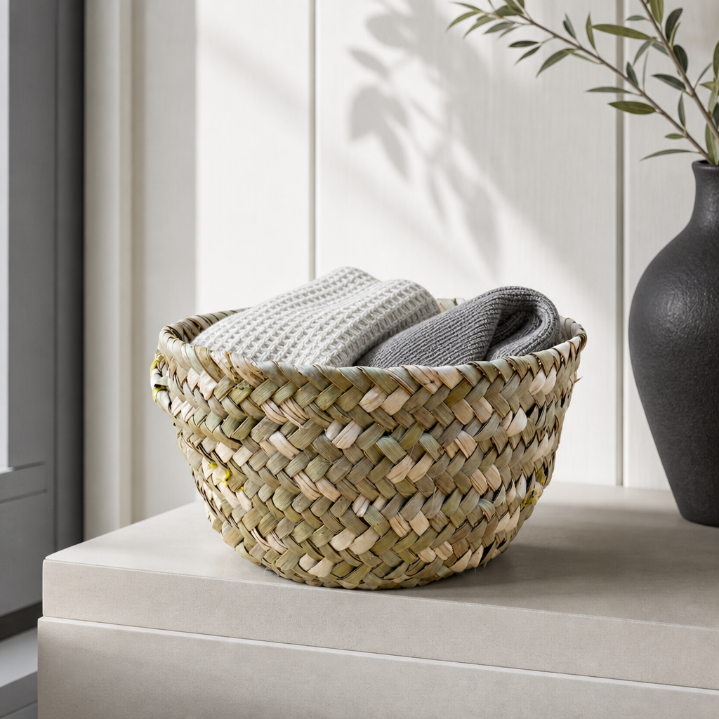 96 Pieces Handwoven Natural Fiber Basket, Small, Round Storage and Decor Basket