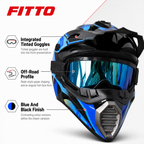 48 Pieces Full-Face Off-Road Motorcycle Helmets with Tinted Goggles, Blue and Black