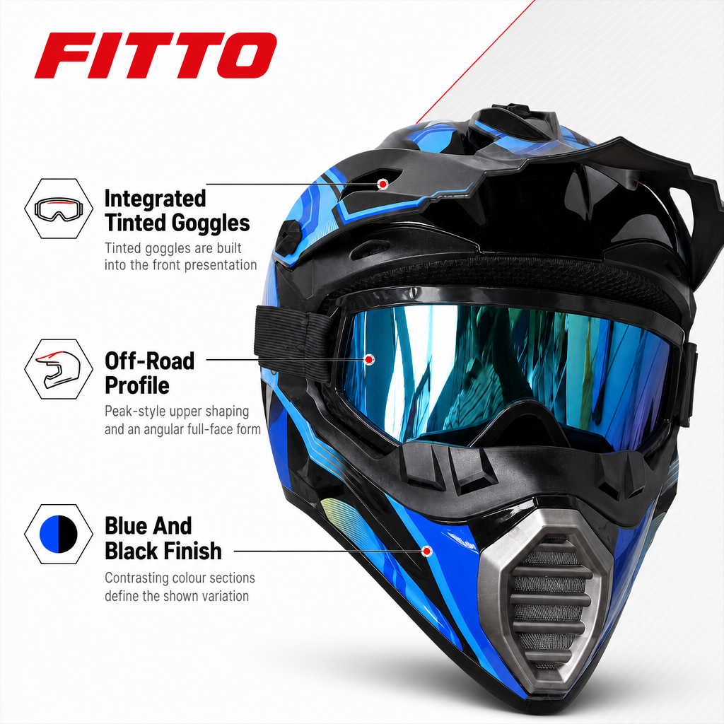 48 Pieces Full-Face Off-Road Motorcycle Helmets with Tinted Goggles, Blue and Black