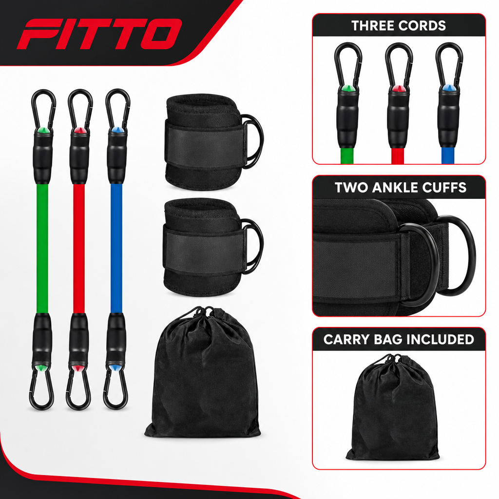 72 Pieces Ankle Resistance Cord Exercise Set, 3 Cords with Ankle Cuffs and Carry Bag