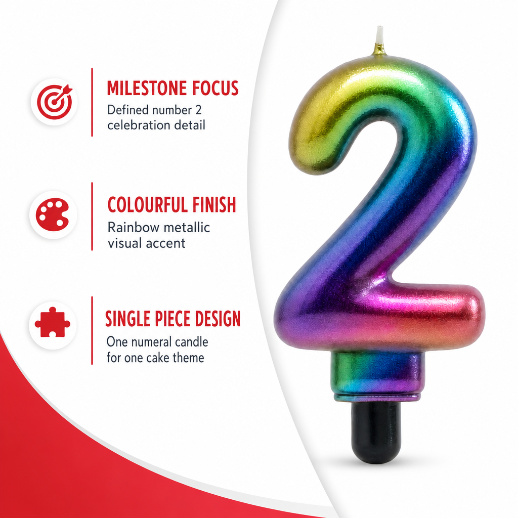240 Pieces Rainbow Metallic Number 2 Cake Candle, 3 in, Single Piece