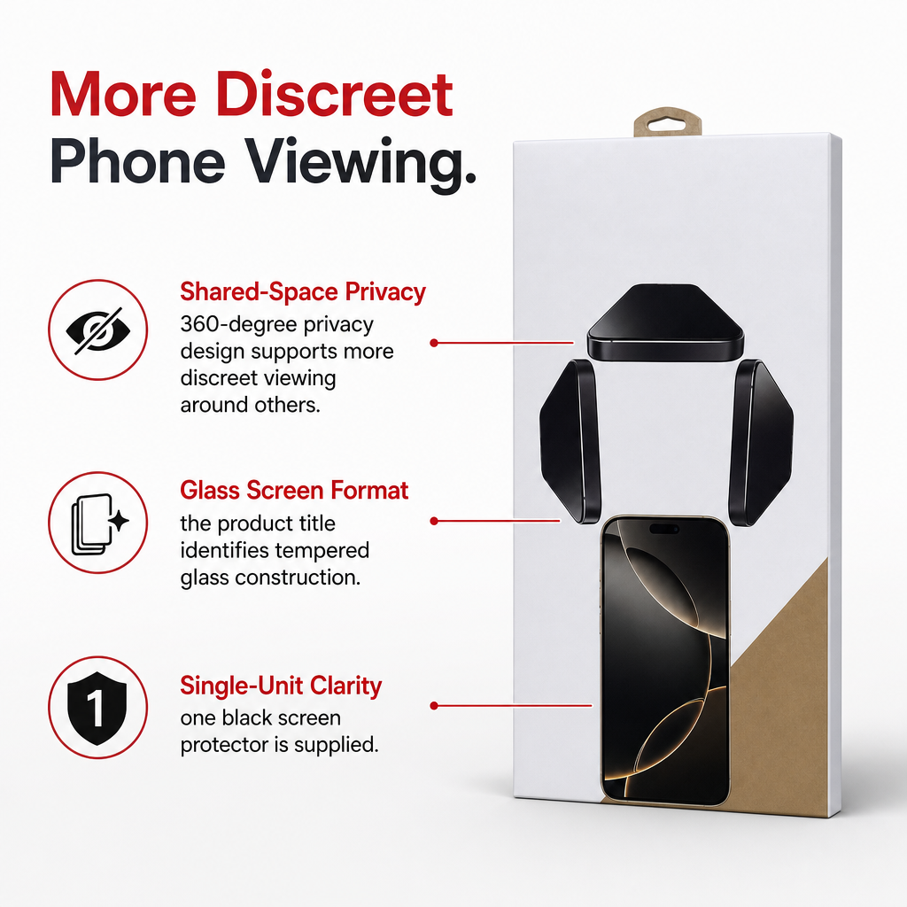 120 Pieces 360-Degree Privacy Tempered Glass Screen Protectors, Black