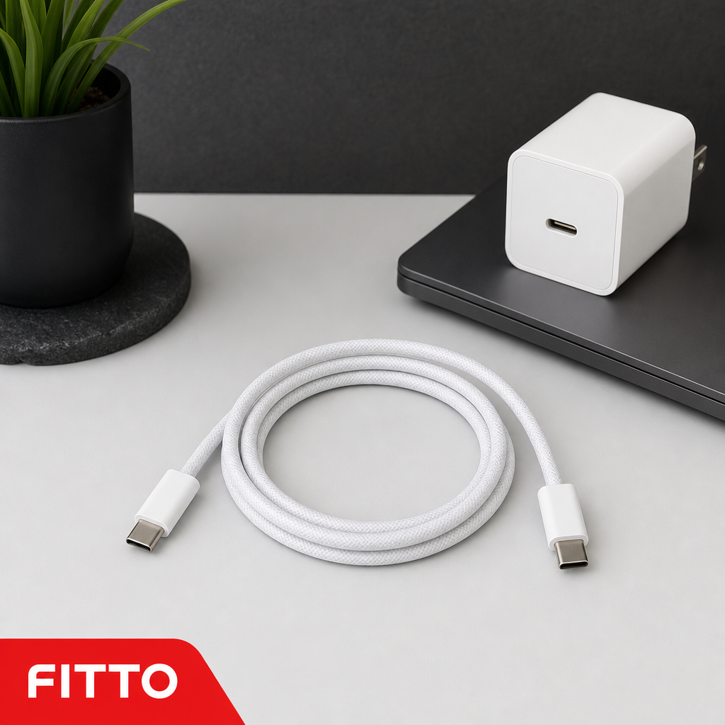 144 Pieces USB-C to USB-C Charging Cables, 1 m, White Braided Cord for Compatible USB-C Devices