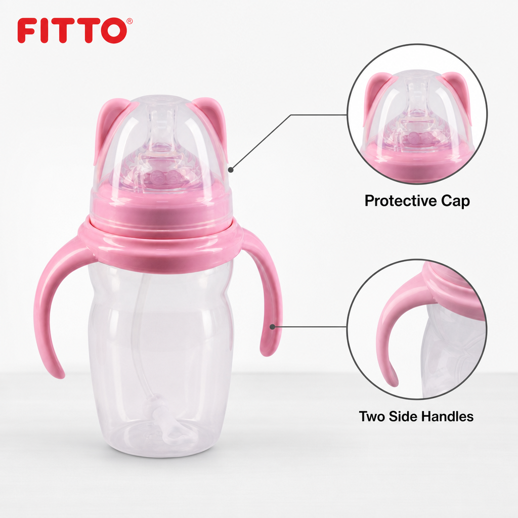 120 Pieces Feeding Bottle with Handles and Protective Cap, 220 ml, 1 Piece, Pink or Blue