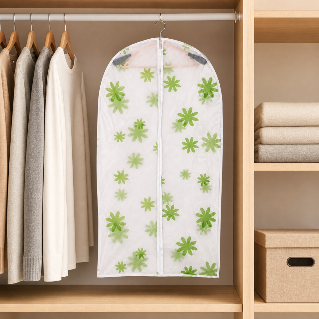 144 Pieces Clothing Protective Cover, White and Green Floral Pattern, 60 × 105 cm, 1 Piece