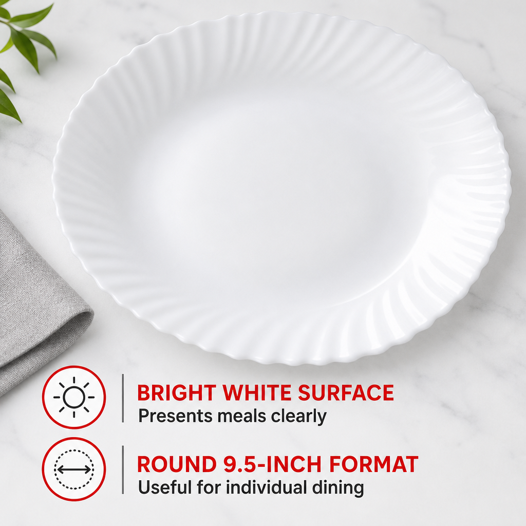 96 Pieces Opal Glass Dinner Plate, Round, 9.5 Inch, White