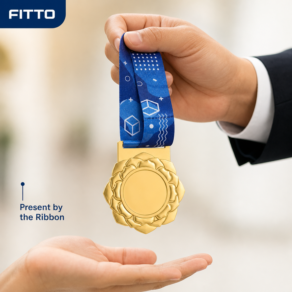144 Pieces Flower Design Award Medal with Blue Ribbon, Gold Silver or Bronze Colour, Single Medal for Recognition Ceremonies
