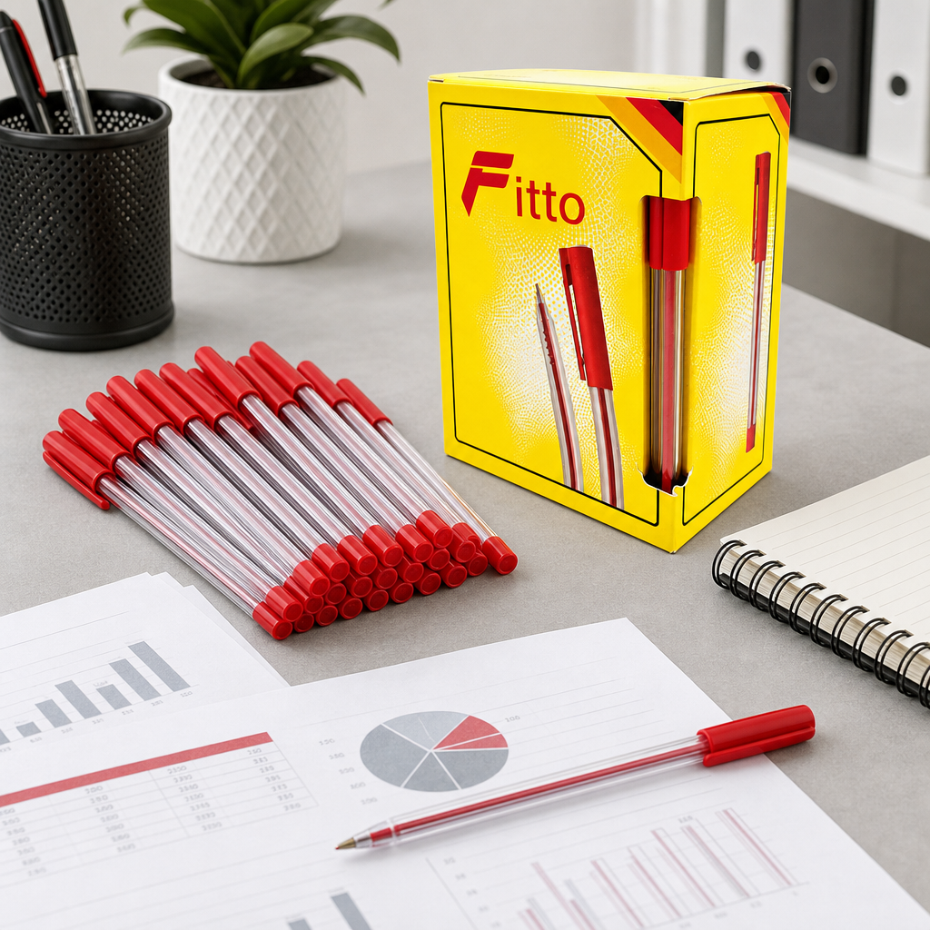 72 Pieces Ball Pens, Red Ink, 50 Pack for Office, School and Everyday Writing