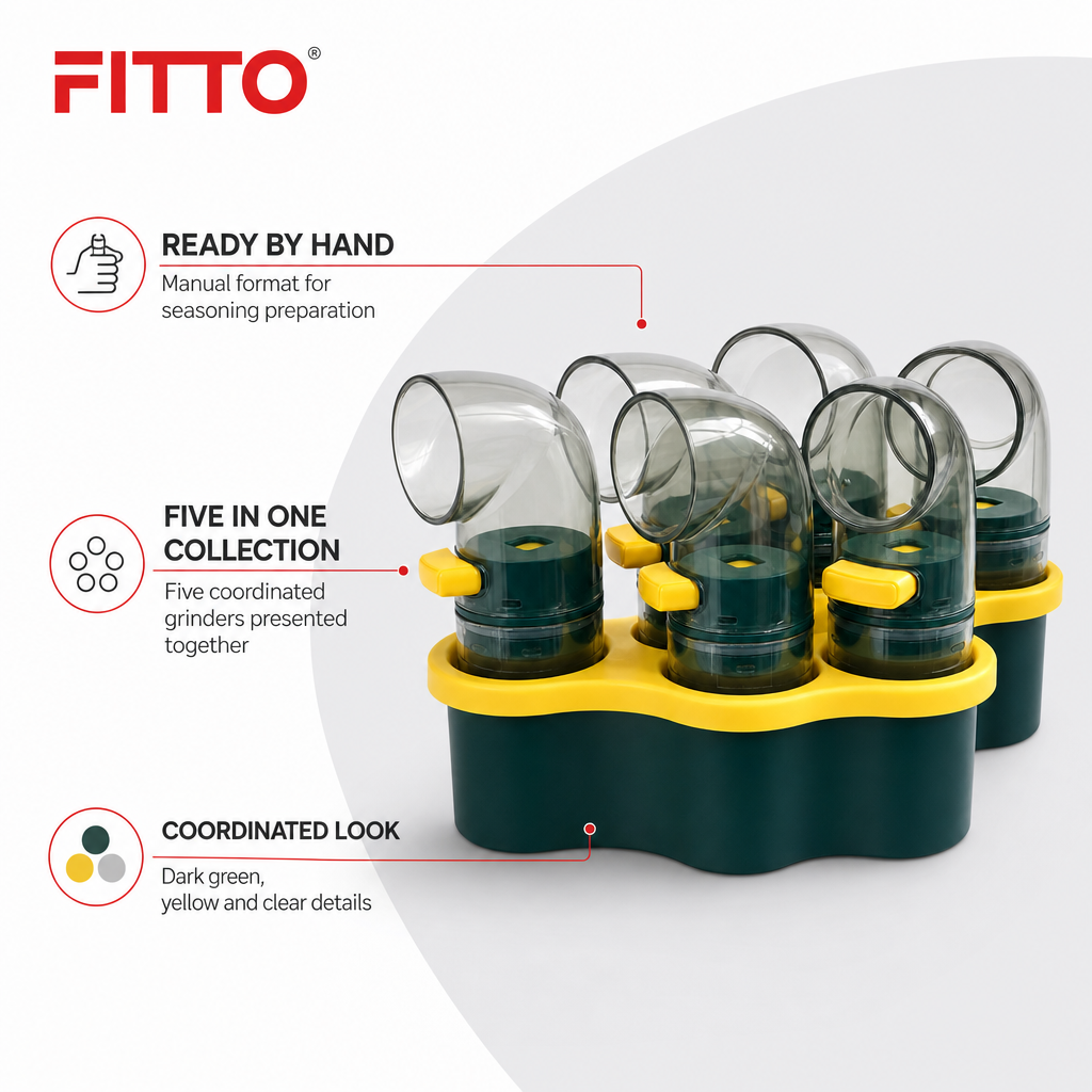 240 Pieces Manual Spice Grinder Set, 5 Pieces, Dark Green with Yellow and Clear Details