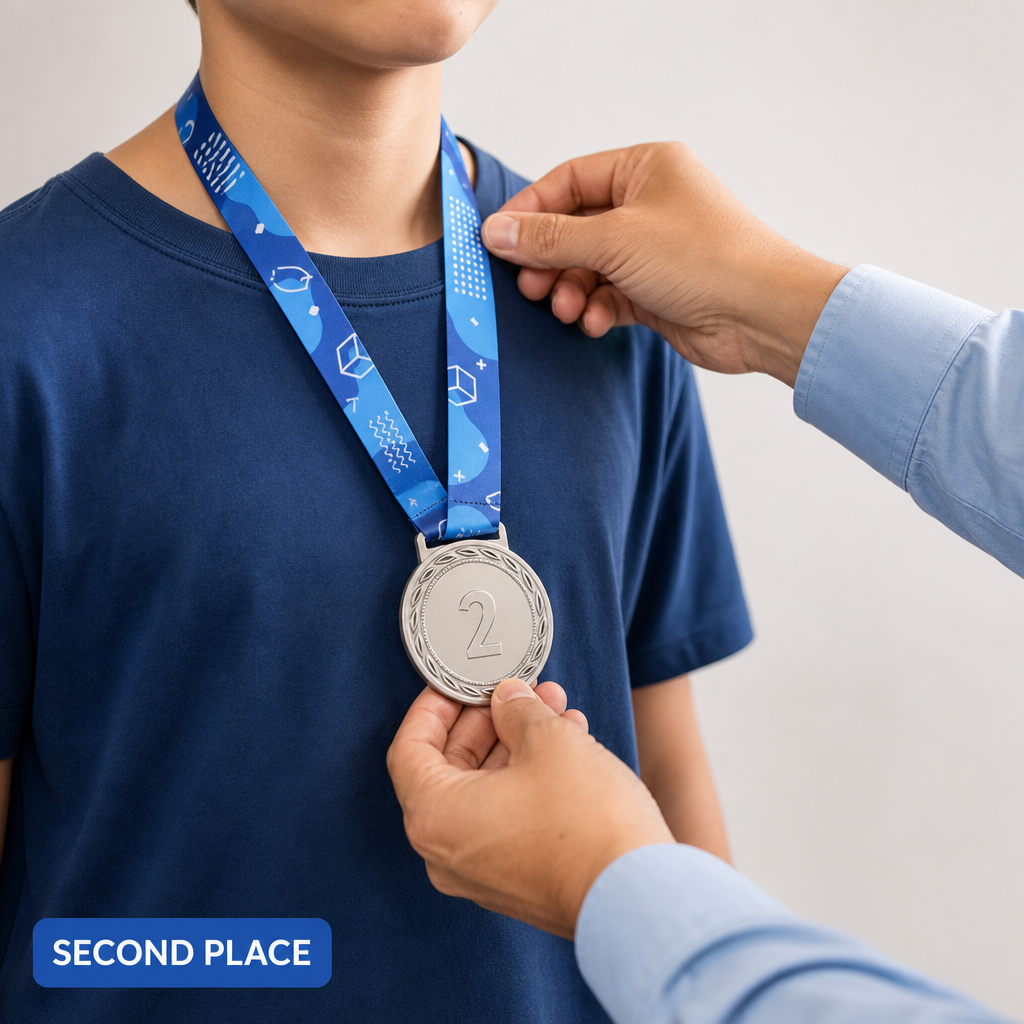144 Pieces 2nd Place Medal with Blue Ribbon, Silver Recognition Award for Sports Events and Competitions