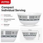 120 Pieces Melamine Rice Bowl, 5 Inch, Grey Geometric Border, Single Bowl