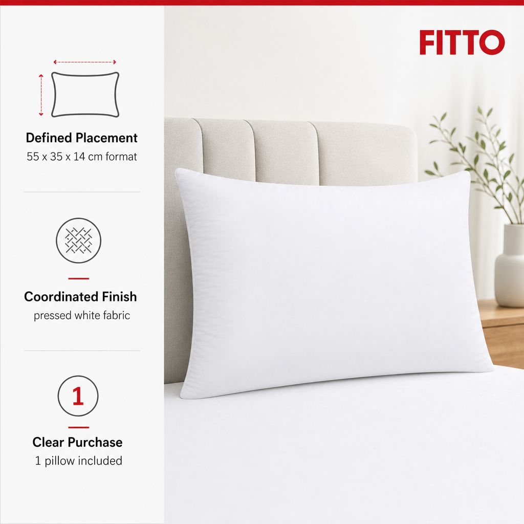 60 Pieces Pillow, Pressed White Fabric, 55 x 35 x 14 cm, 1 Piece