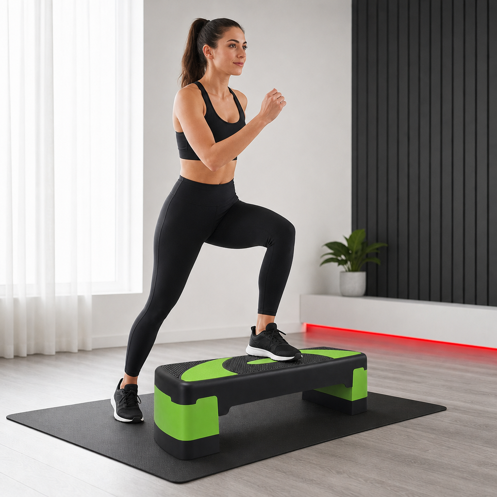 48 Pieces Aerobic Step Platforms for Exercise, 78 x 30 cm, Adjustable 10–20 cm Height, Black and Green