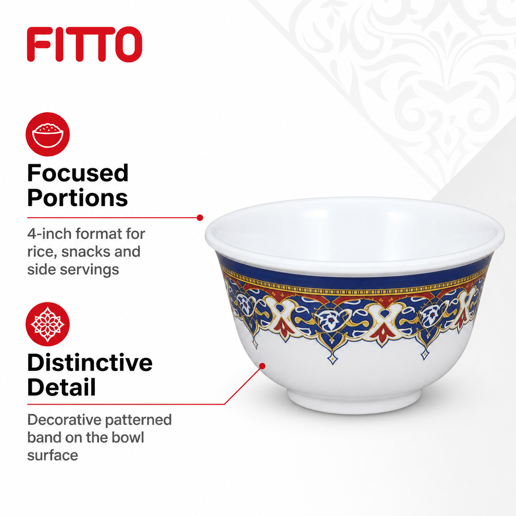 144 Pieces Melamine Rice Bowl, 4 Inch, Decorative Patterned Tablewares for Rice, Snacks and Side Servings