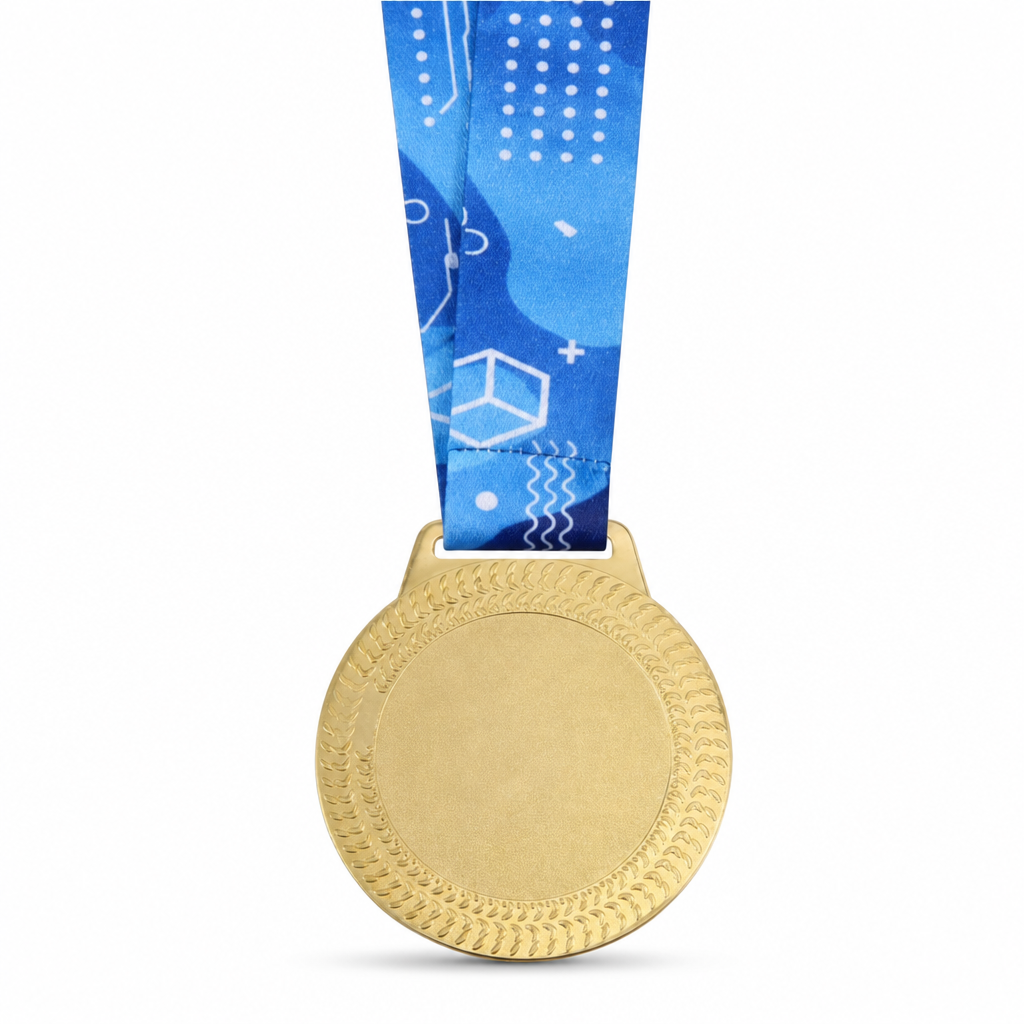 144 Pieces Award Medal with Blue Ribbon, Gold, 10 x 8 cm