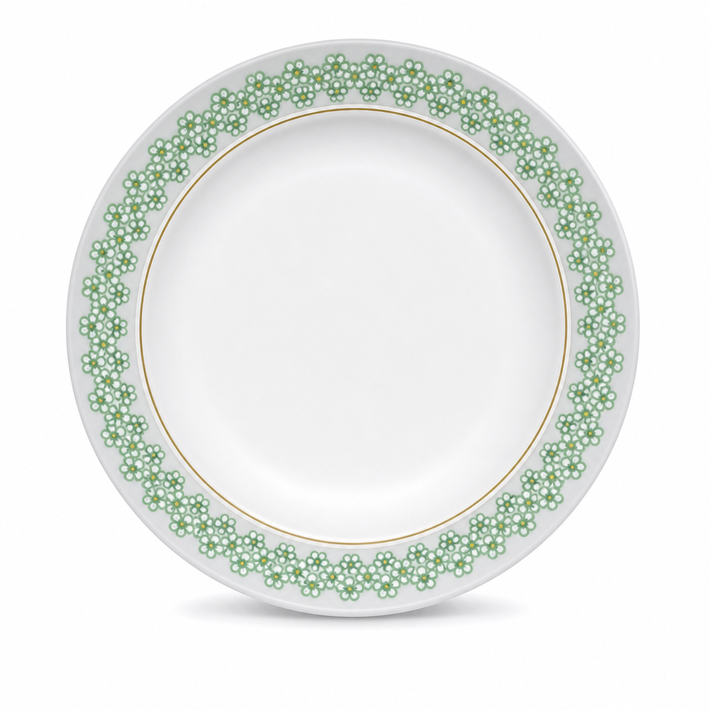 120 Pieces Melamine Dinner Plate, 10 Inch, White with Green and Yellow Pattern, Round Tablewares for Everyday Serving