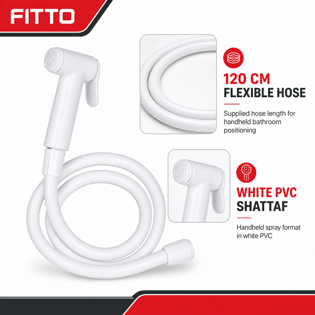 96 Pieces PVC Shattaf Handheld Bidet Spray with Flexible Hose, 120 cm, White, 1 Piece
