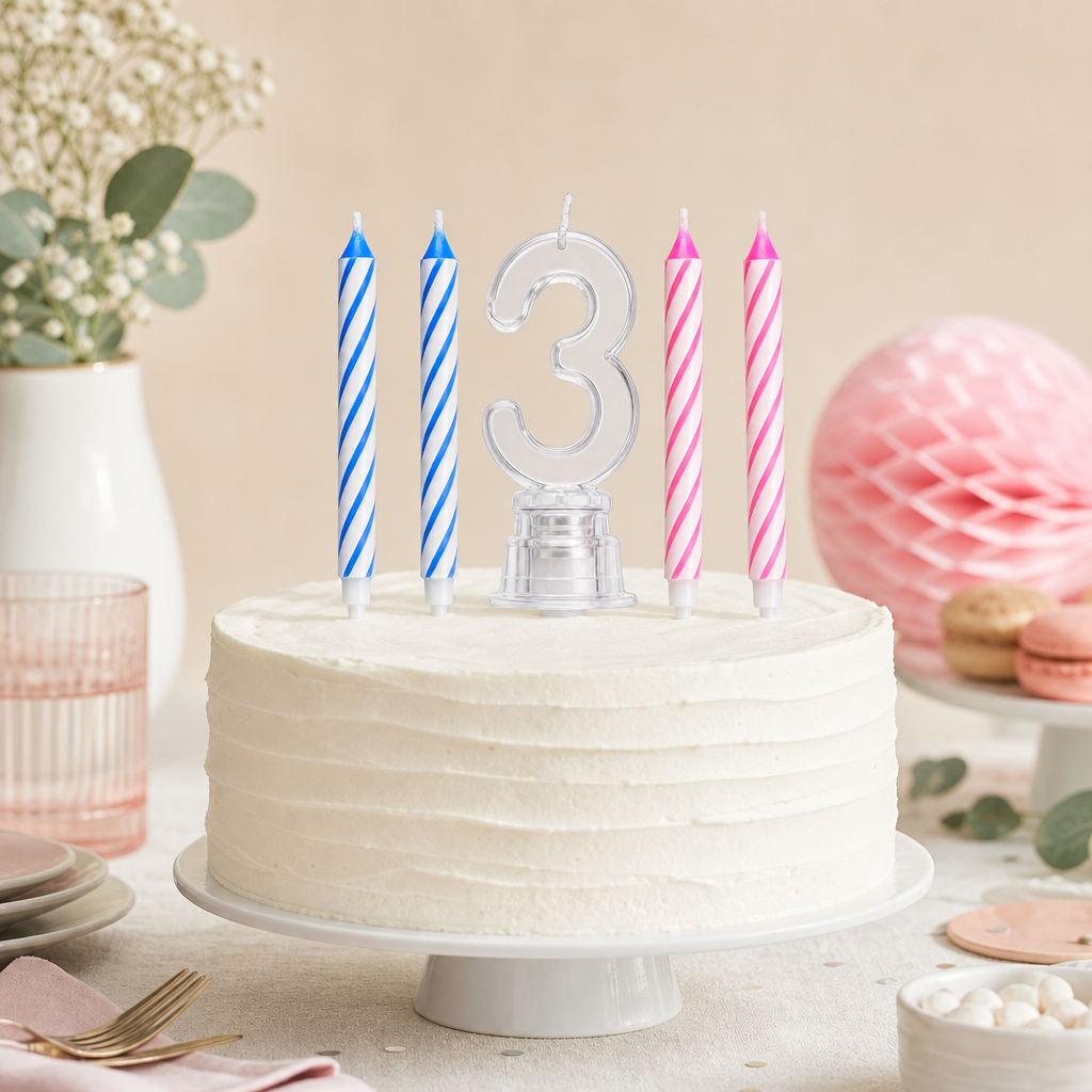 144 Pieces LED Happy Birthday Number 3 Cake Candle Set with 4 Candles, 9 cm, Multicolor