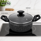 48 Pieces Pressed Aluminium Induction Casserole with Glass Lid, 32 x 15 cm, Black