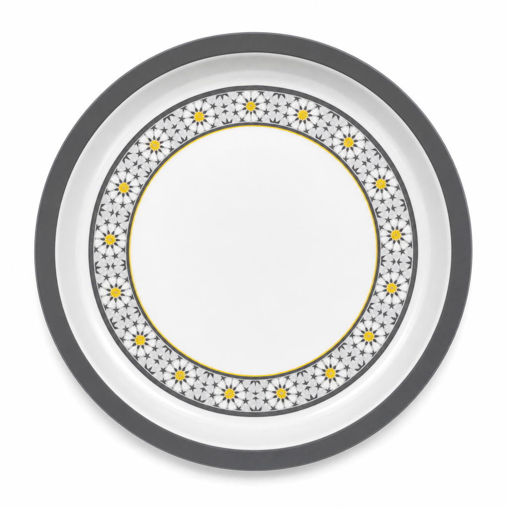 72 Pieces Round Melamine Serving Trays, 45 cm, White with Floral Pattern