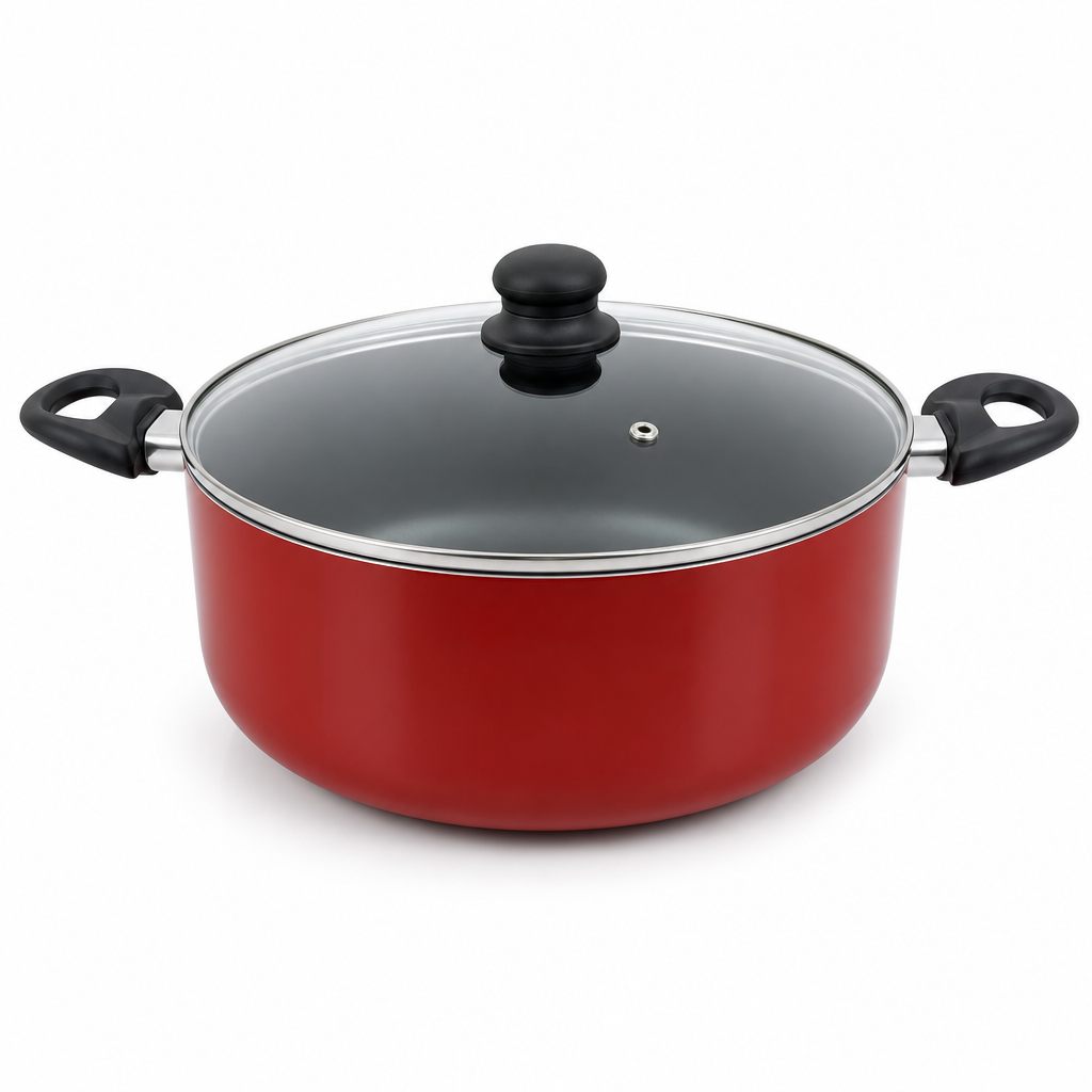 48 Pieces Red 32 cm Aluminium Non-Stick Saucepot with Glass Lid and Side Handles