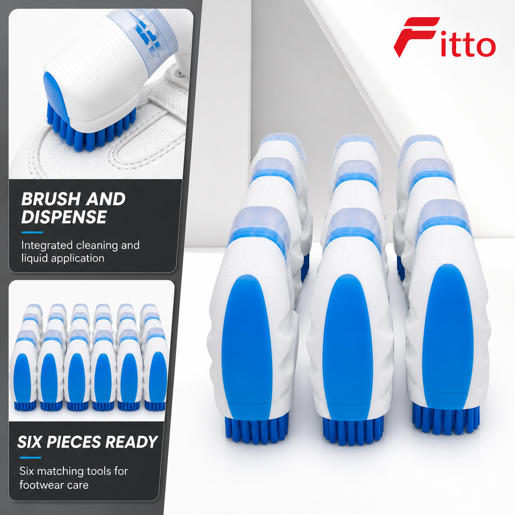 72 Pieces Shoe Cleaning Brushes with Built-In Liquid Dispensers, White and Blue, 6 Pieces