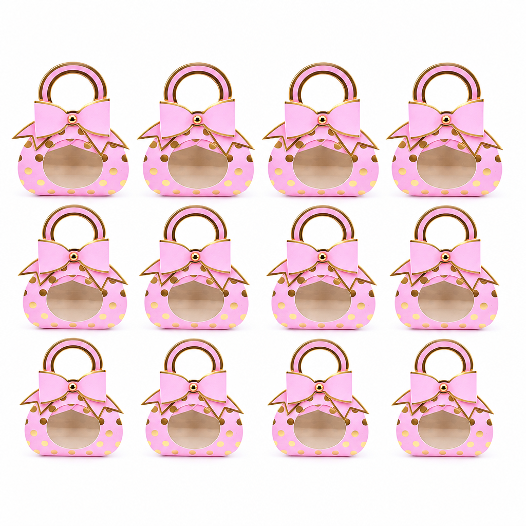 96 Pieces Pink Handbag-Shaped Candy Favor Boxes with Bow, 12 Pieces, 9.5 x 4.3 x 13.2 cm
