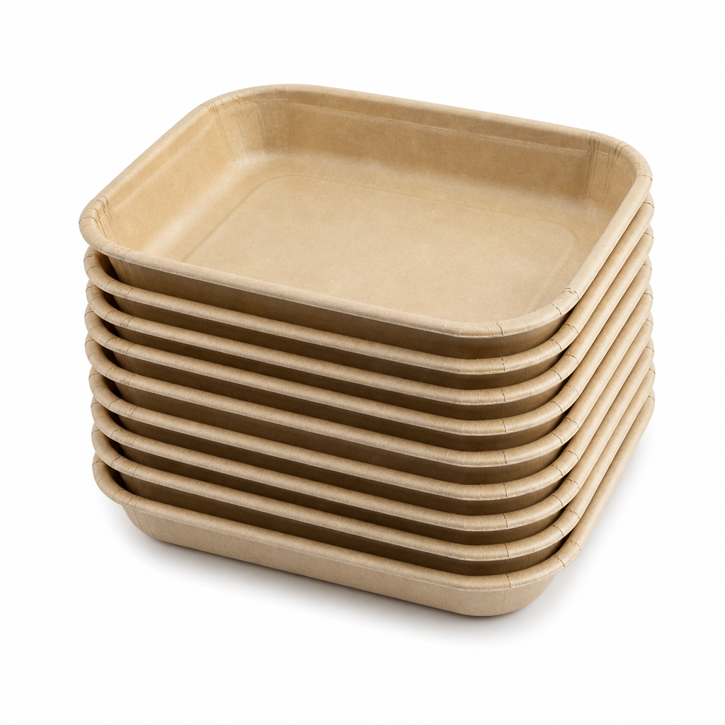 144 Pieces Disposable Rectangular Food Trays 8.5 x 7 x 3.2 cm, Beige, 10 Pieces