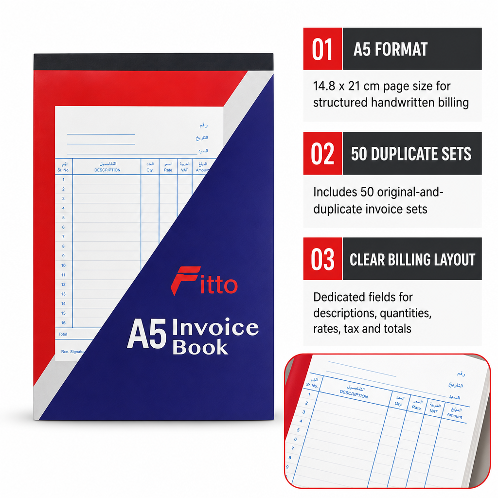144 Pieces A5 NCR Invoice Books, 14.8 x 21 cm, 50 Duplicate Sets, 1 Piece