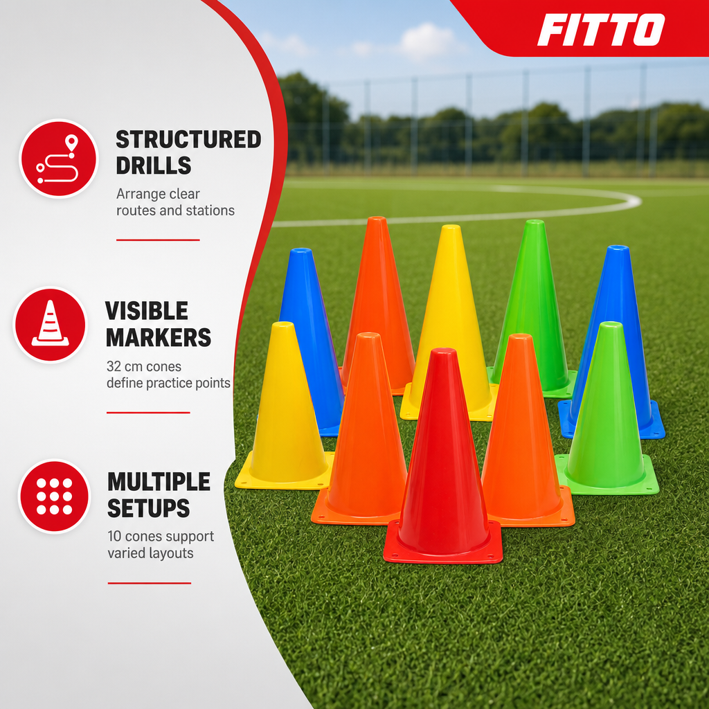96 Pieces Plastic Training Cones, 32 cm, Multicolor, 10-Piece Pack for Sports Drills