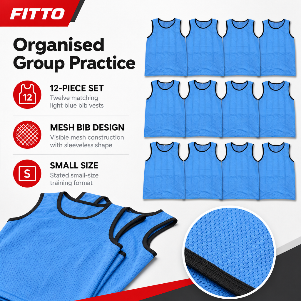 48 Pieces Mesh Sports Training Bib Vests, Small Size, Light Blue, 12-Piece Pack