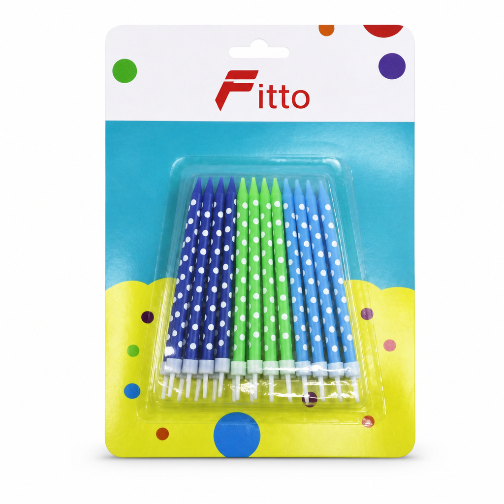 120 Pieces Dotted Birthday Candles with Holders, 24 Pieces, Blue, Green and Light Blue