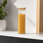 120 Pieces Glass Storage Jar with Wooden Lid, 25 x 6 x 6 cm, Clear and Natural Wood, 1 Piece