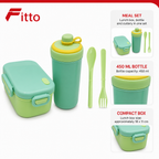 96 Pieces Lunch Box Set with 450 ml Bottle and Cutlery, Assorted Colour Plastic Rectangular, 1 Set