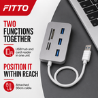 96 Pieces USB 3.0/3.1 Hub with Card Reader and 30cm Cable for Computer Peripherals