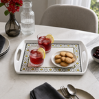 96 Pieces Melamine Rectangular Serving Trays with Dual Handles, 15 Inch, White and Grey with Yellow Accents