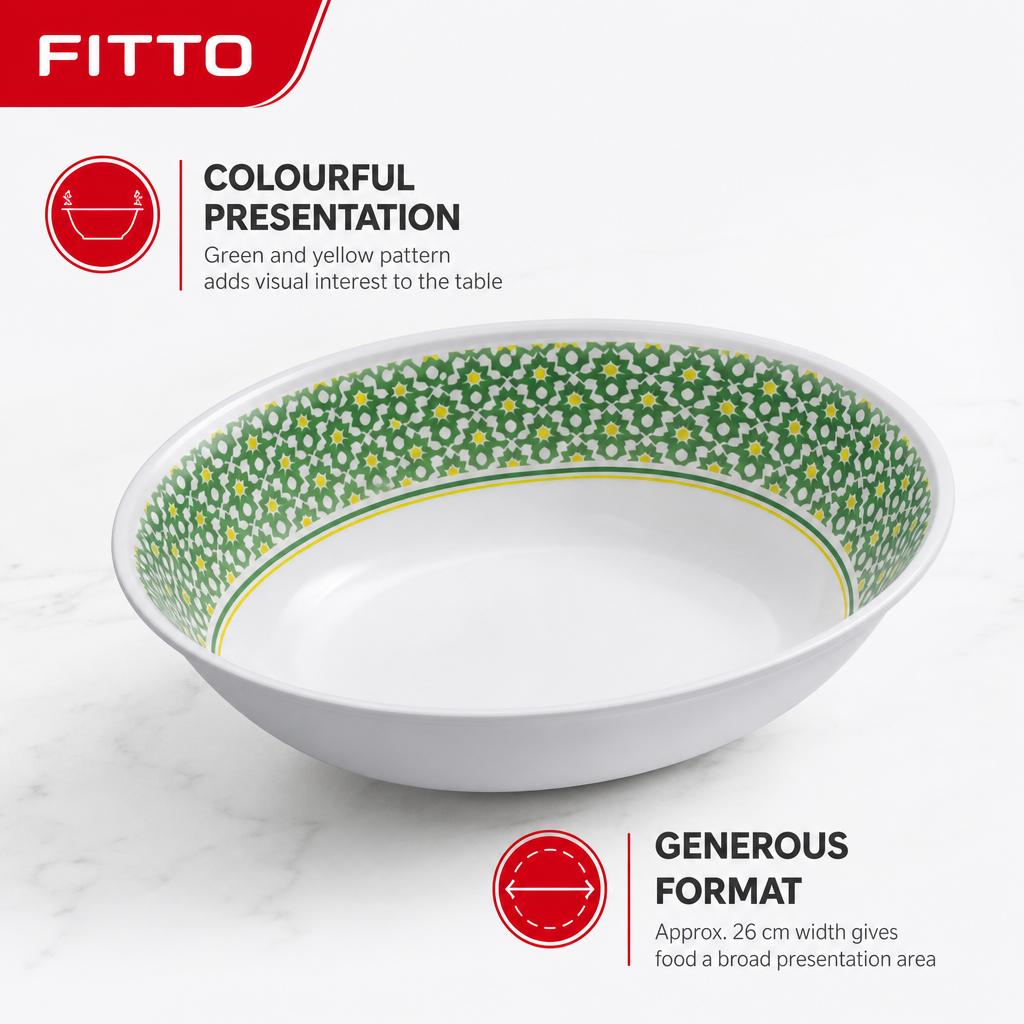 96 Pieces Melamine Salad Bowl, 10 Inch, White with Green and Yellow Pattern
