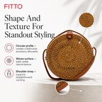 60 Pieces Round Woven Rattan Shoulder Bag, Tan, 22 x 7 x 22 cm