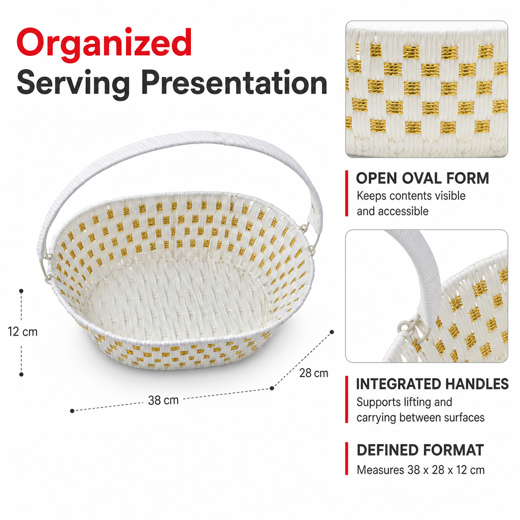 60 Pieces Oval Woven Serving Baskets with Handles, White, 38 x 28 x 12 cm