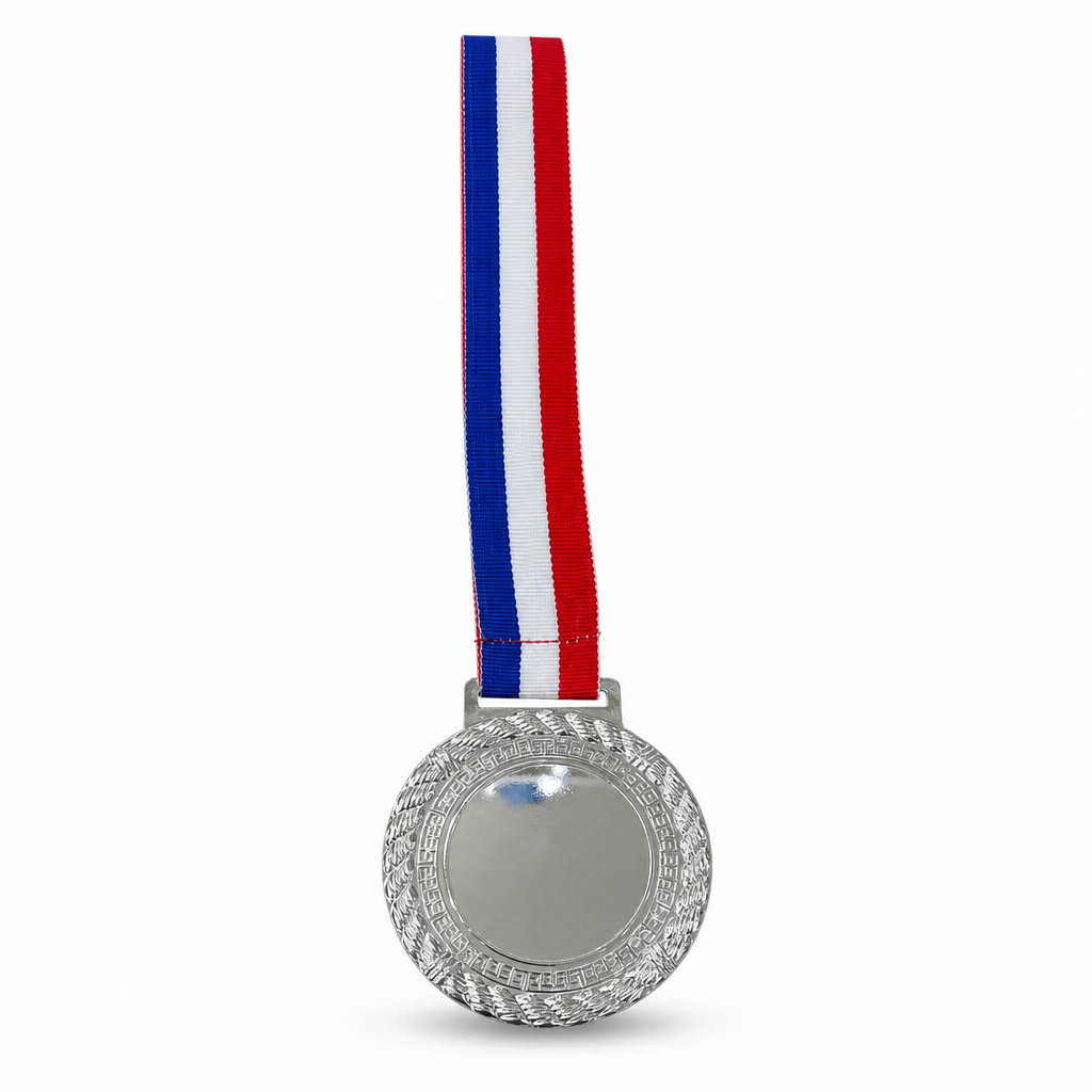 144 Pieces Plain Sports Medal with Red White and Blue Ribbon, Silver, 10 x 8 cm