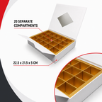 96 Pieces Chocolate Box with 20 Compartments, White, 22.5 x 21.5 x 5 cm, 1 Piece