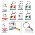 120 Pieces Mini Retractable Tape Measure Key Chain, 1 m Each, Silver, 6 Piece