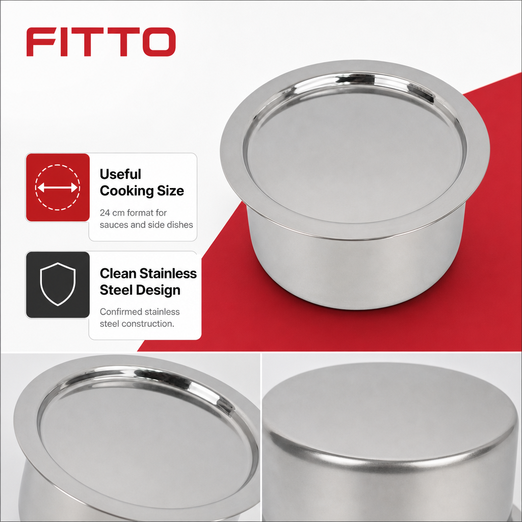 60 Pieces Stainless Steel Cooking Pan with Plain Bottom, 24 cm
