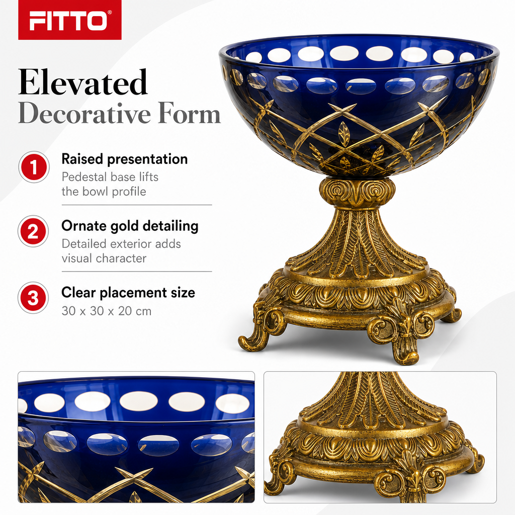 72 Pieces Decorative Pedestal Serving Bowl, Blue and Gold, 30 x 30 x 20 cm, 1 Piece