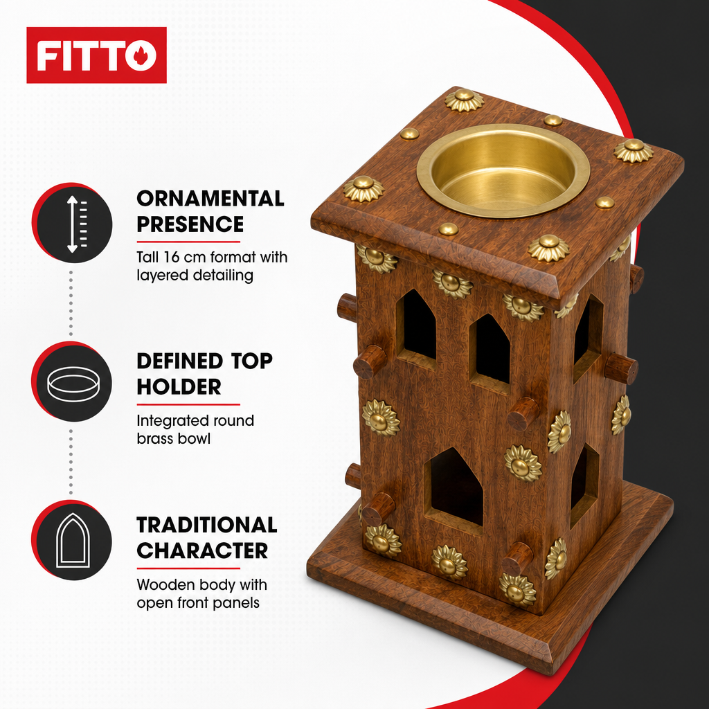 72 Pieces Wooden Bakhoor Incense Burner with Brass Bowl, Big, 16 cm
