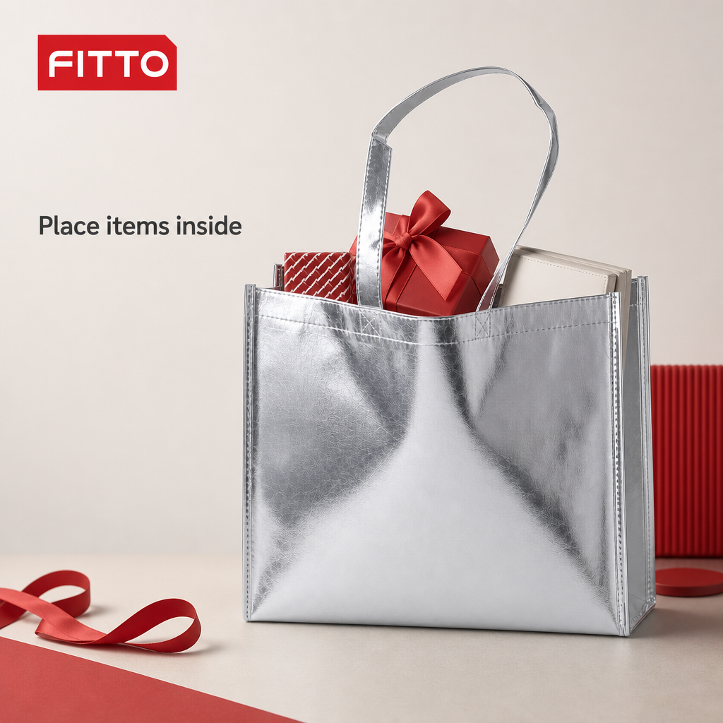 240 Pieces Silver Non-Woven Fabric Bag with Handles, 40 x 12 x 32 cm