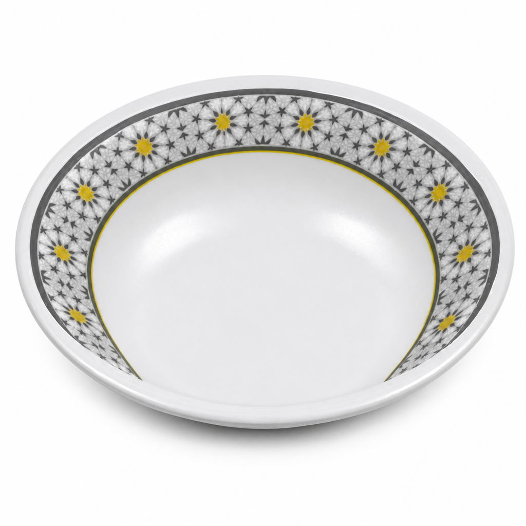 120 Pieces Melamine Salad Bowl, 6 Inch, White and Grey with Yellow Accents, Single Round Serving Bowl