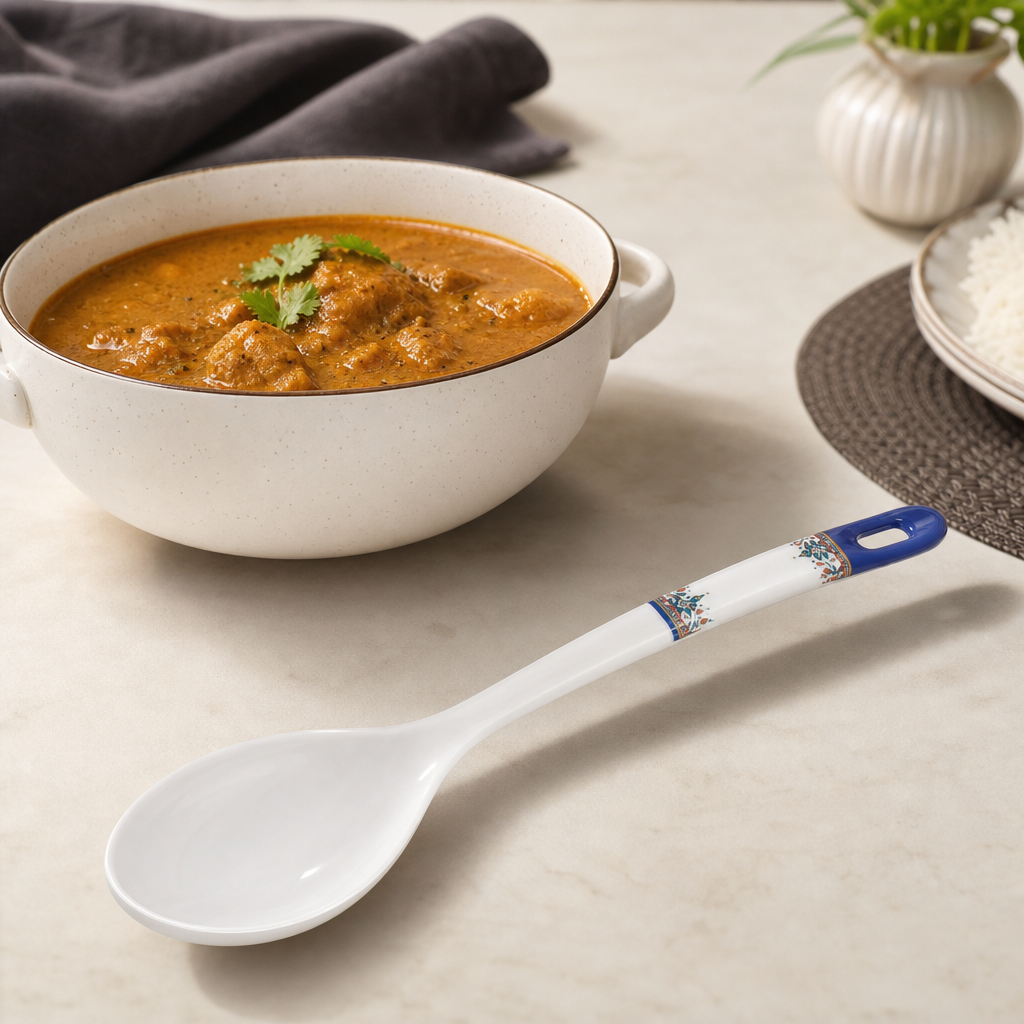 144 Pieces Curry Ladle, Melamine Serving Spoon with Decorative Handle, White, 32 cm