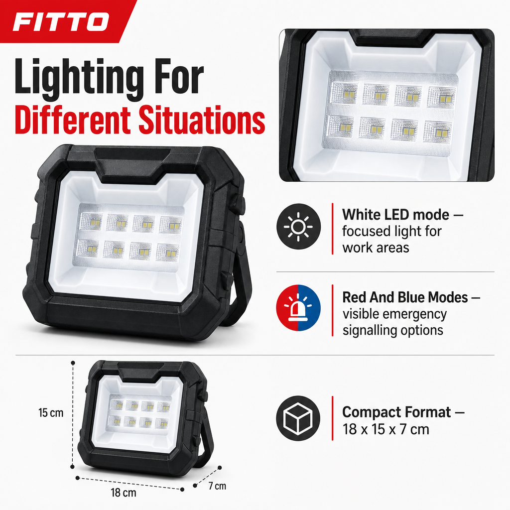 96 Pieces Solar-Powered LED Work Light, White and Red/Blue Emergency Modes, Portable Rectangular Light, 18 x 15 x 7 cm